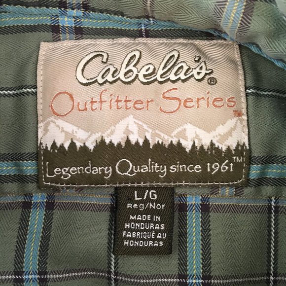 Cabela's Men's L Outfitter Series Green Plaid Long Sleeve Cotton Button Down - Picture 3 of 6